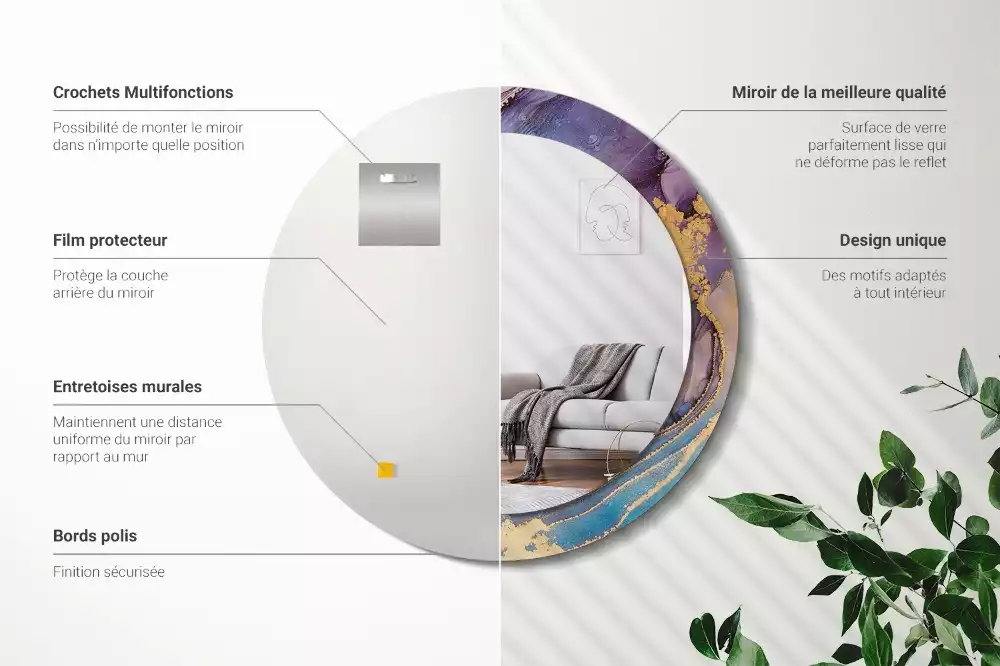 Ronde spiegel met bedrukte lijst Marmeren steen