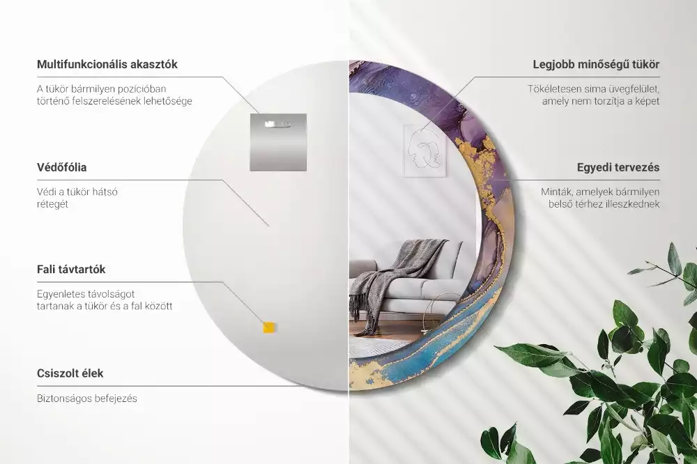 Ronde spiegel met bedrukte lijst Marmeren steen