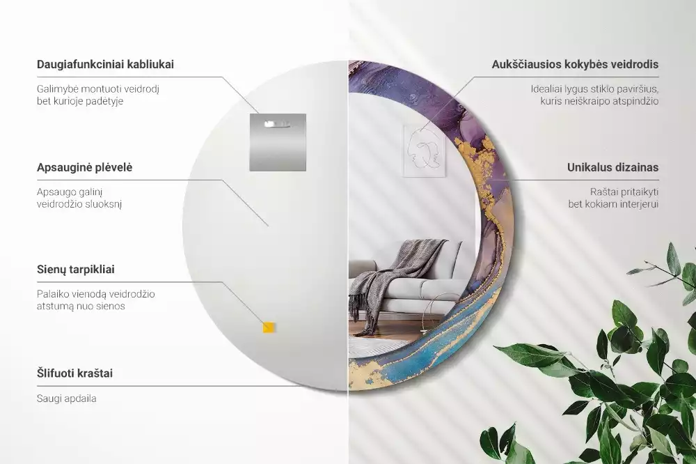 Ronde spiegel met bedrukte lijst Marmeren steen