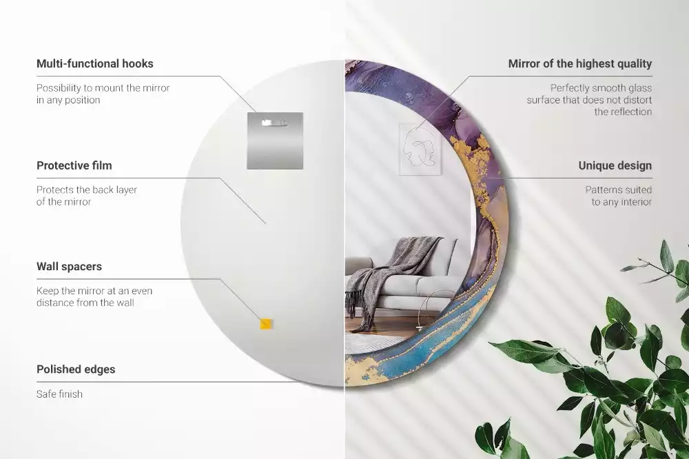 Ronde spiegel met bedrukte lijst Marmeren steen