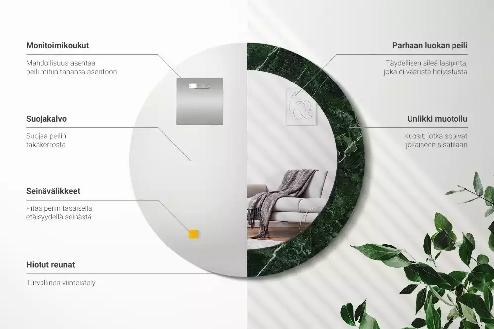 Bedrukte ronde spiegel Groen marmer