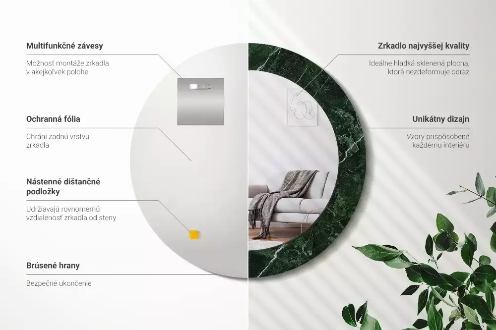 Bedrukte ronde spiegel Groen marmer