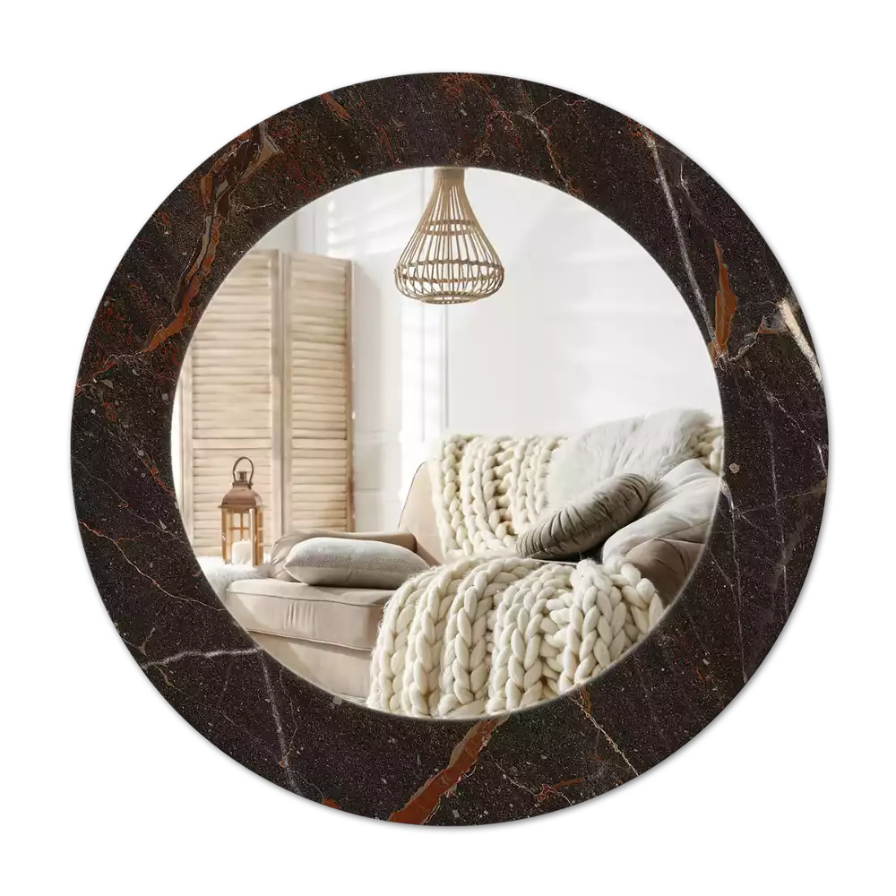 Ronde spiegel met decoratie Bruin marmer