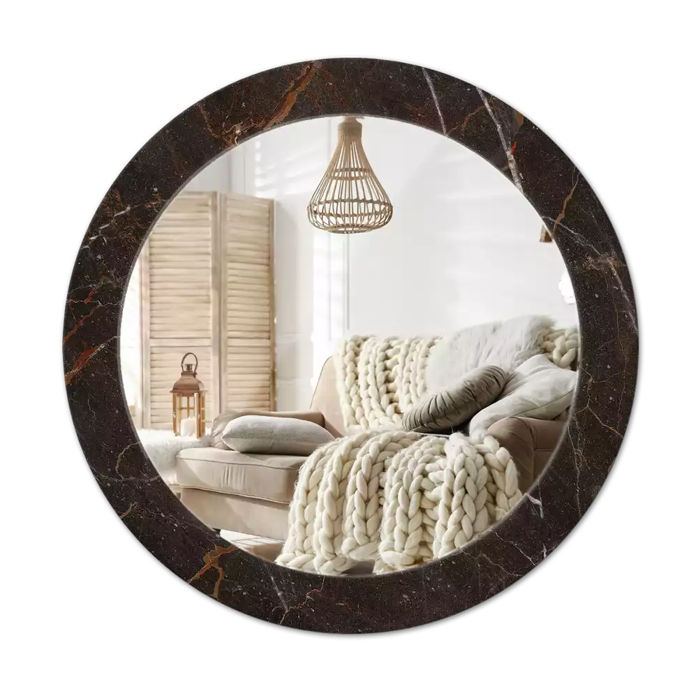 Ronde spiegel met decoratie Bruin marmer