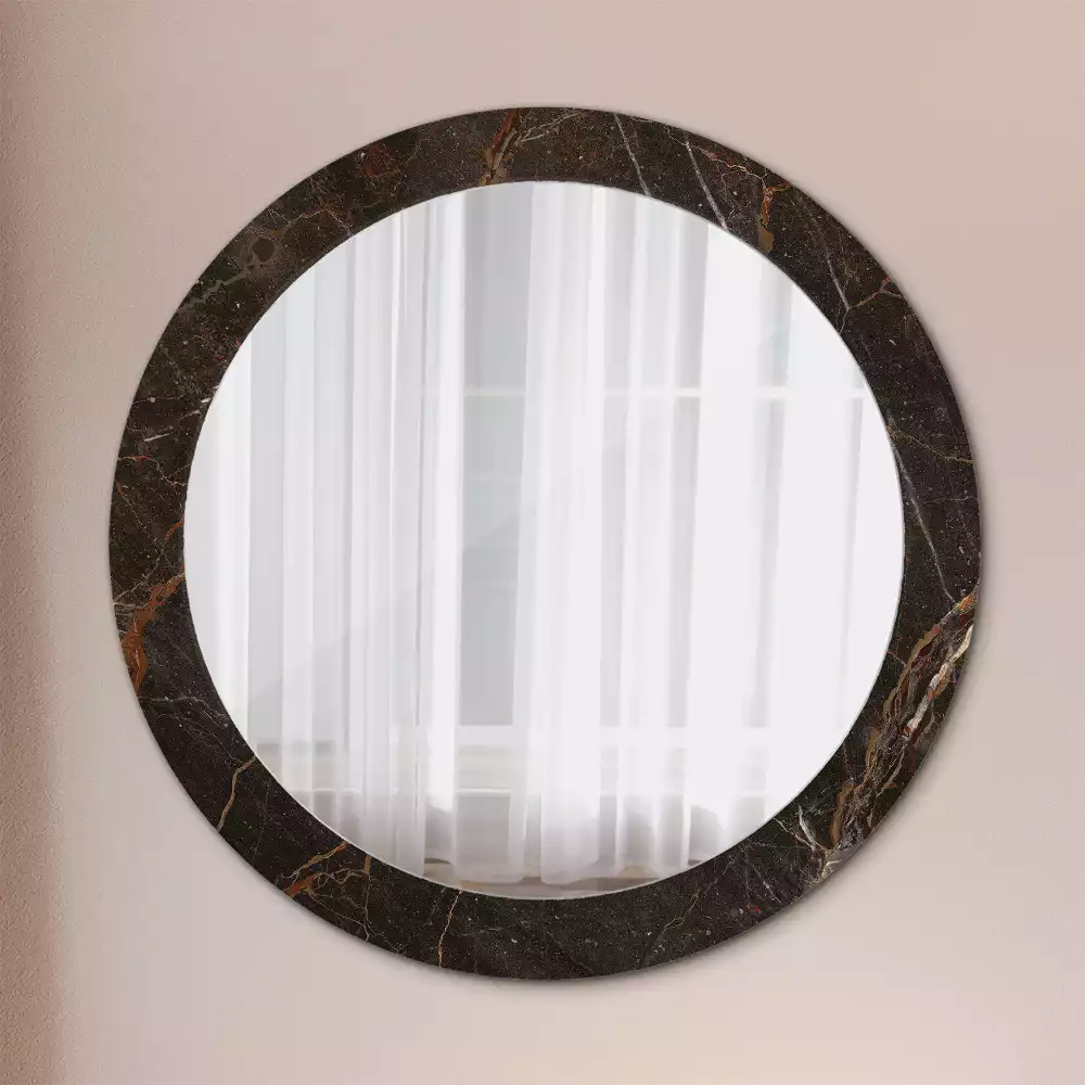 Ronde spiegel met decoratie Bruin marmer