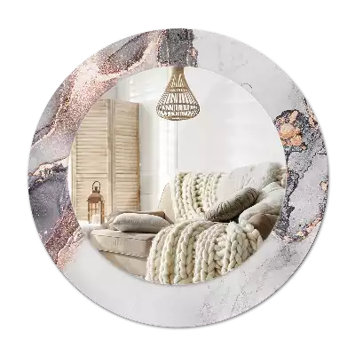 Ronde spiegel met bedrukte lijst Abstract marmer