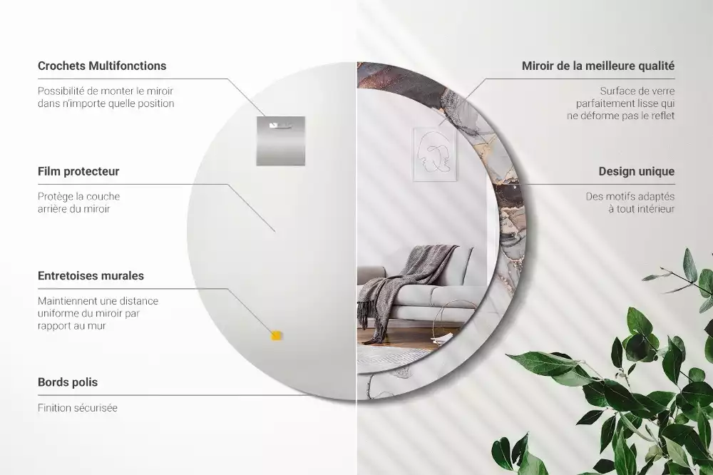 Ronde spiegel met bedrukte lijst Abstract marmer