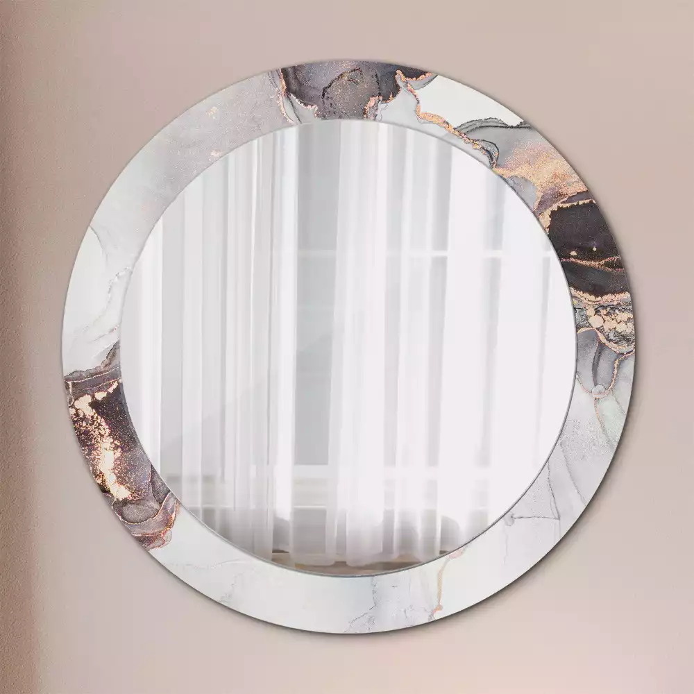 Ronde spiegel met bedrukte lijst Abstract marmer