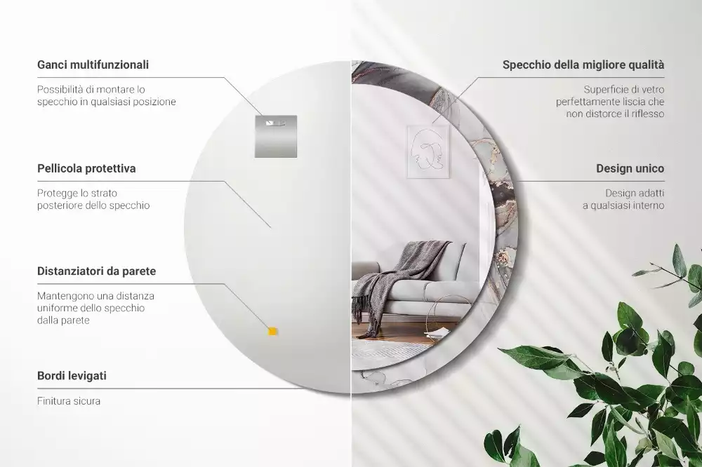 Ronde spiegel met bedrukte lijst Abstract marmer