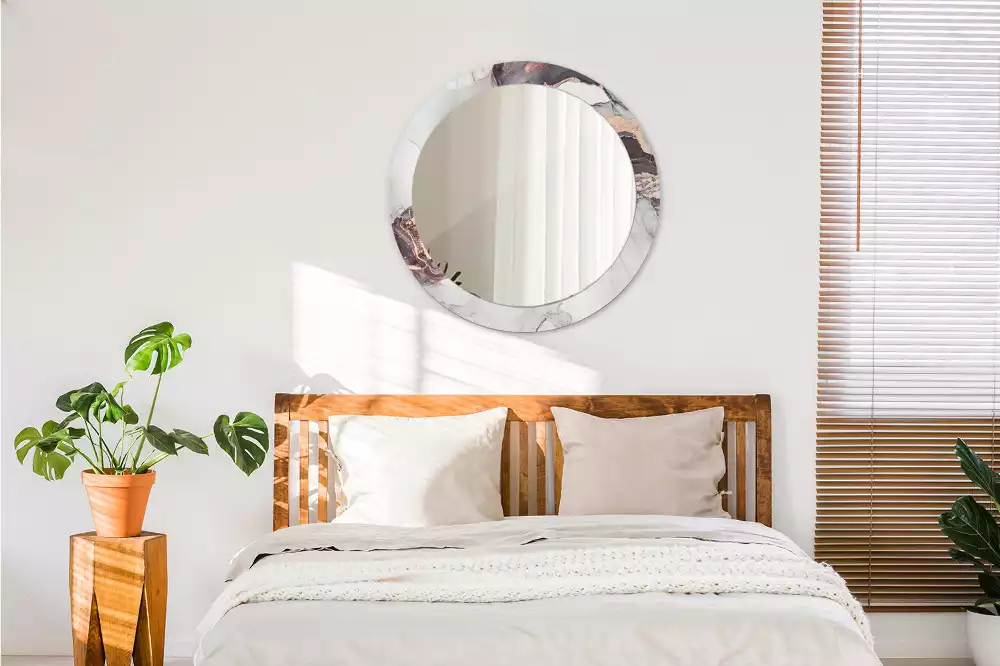 Ronde spiegel met bedrukte lijst Abstract marmer