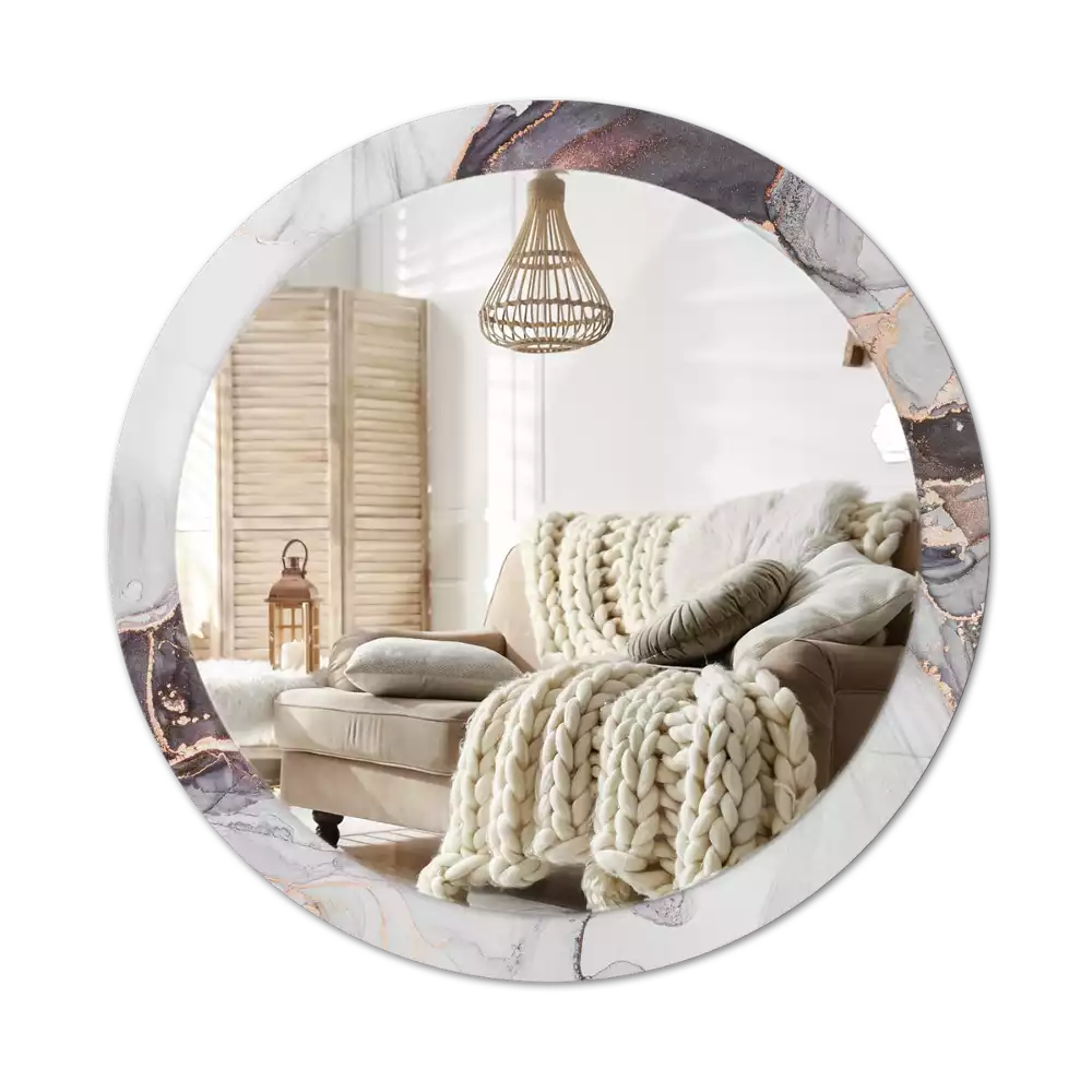 Ronde spiegel met bedrukte lijst Abstract marmer