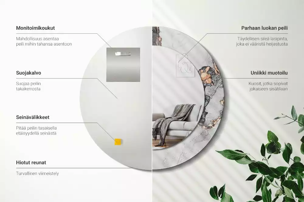 Ronde spiegel met bedrukte lijst Abstract marmer