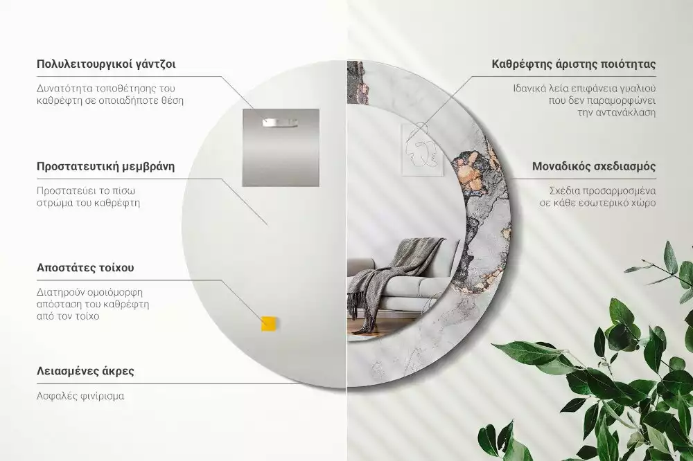 Ronde spiegel met bedrukte lijst Abstract marmer