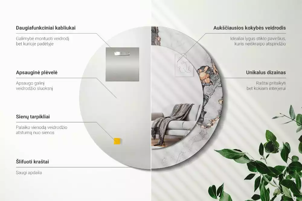 Ronde spiegel met bedrukte lijst Abstract marmer