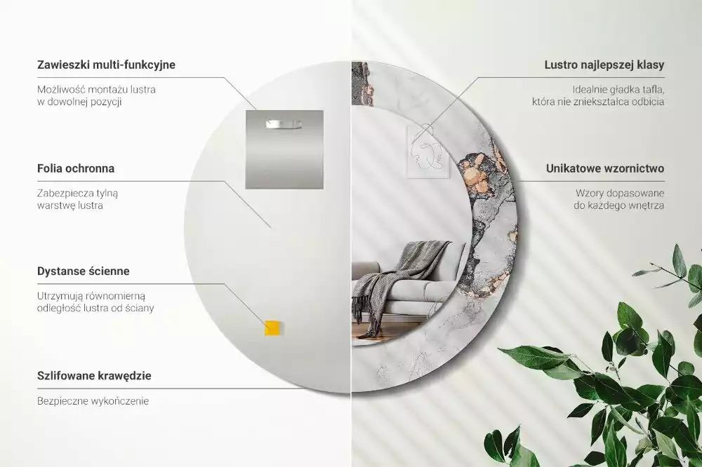 Ronde spiegel met bedrukte lijst Abstract marmer