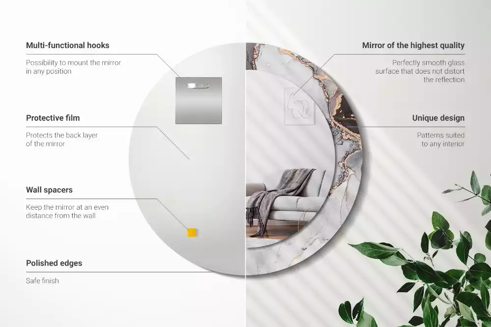 Ronde spiegel met bedrukte lijst Abstract marmer