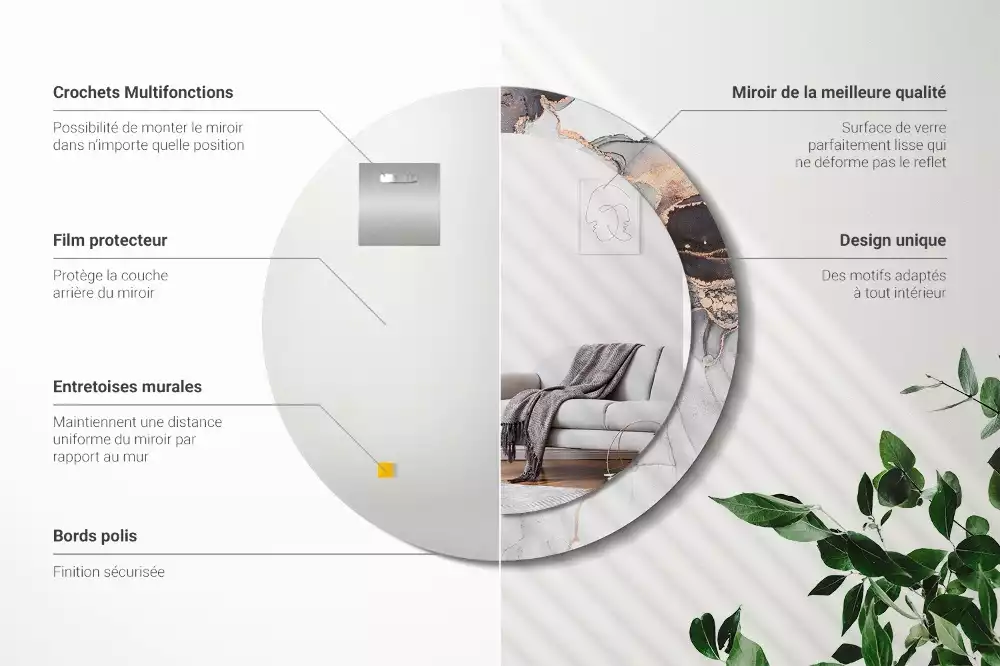 Ronde spiegel met bedrukte lijst Abstract marmer