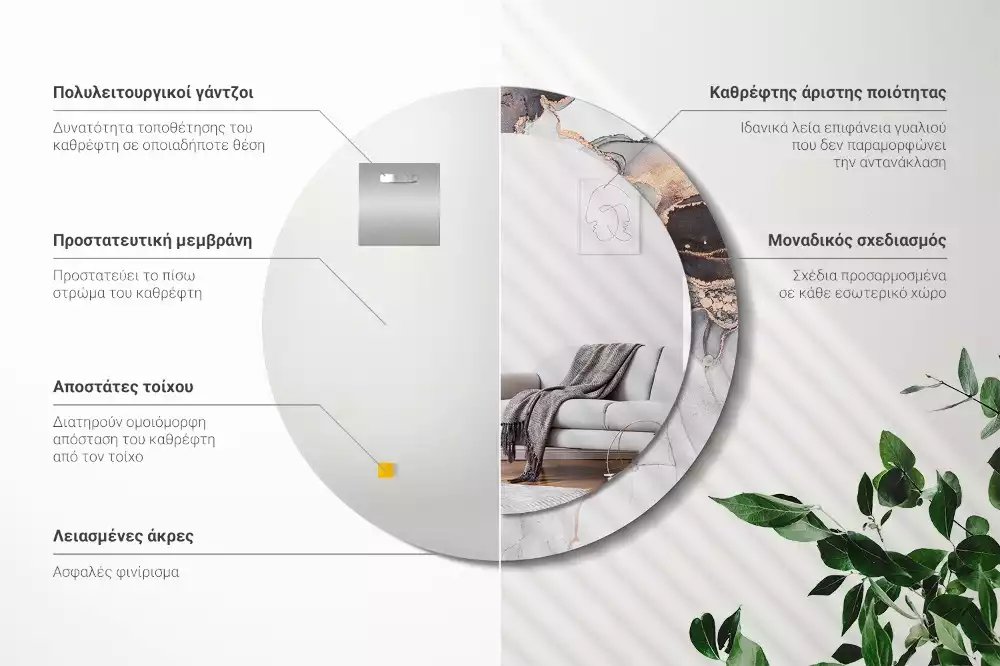 Ronde spiegel met bedrukte lijst Abstract marmer