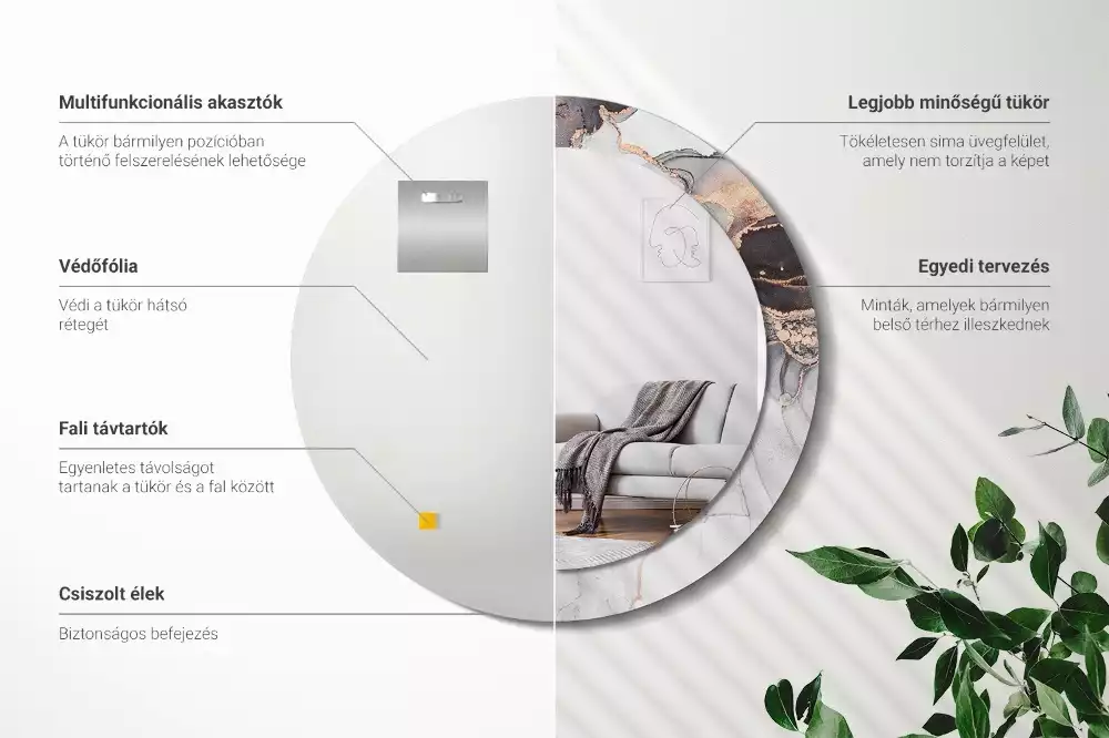 Ronde spiegel met bedrukte lijst Abstract marmer