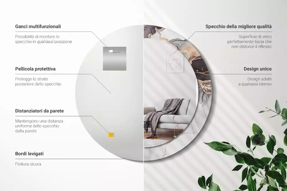 Ronde spiegel met bedrukte lijst Abstract marmer