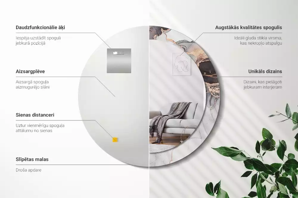 Ronde spiegel met bedrukte lijst Abstract marmer