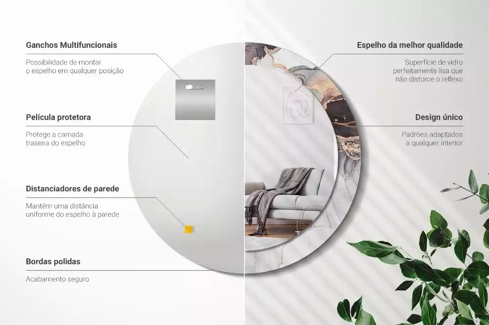 Ronde spiegel met bedrukte lijst Abstract marmer