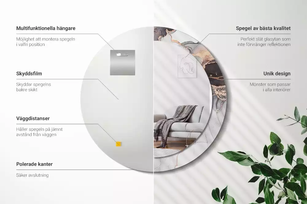 Ronde spiegel met bedrukte lijst Abstract marmer