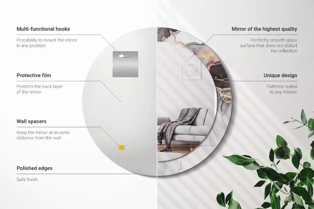 Ronde spiegel met bedrukte lijst Abstract marmer