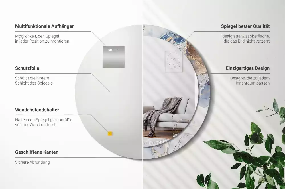 Ronde spiegel met bedrukte lijst Abstracte kunst