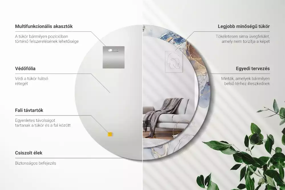 Ronde spiegel met bedrukte lijst Abstracte kunst