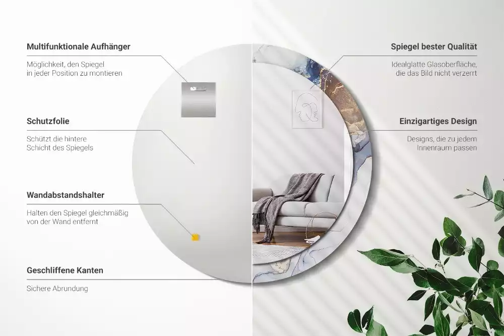 Ronde spiegel met bedrukte lijst Abstracte kunst