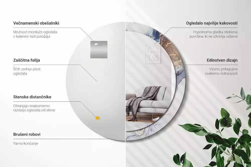 Ronde spiegel met bedrukte lijst Abstracte kunst