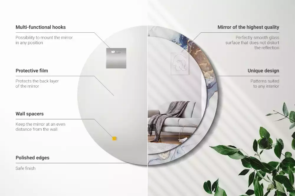 Ronde spiegel met bedrukte lijst Abstracte kunst