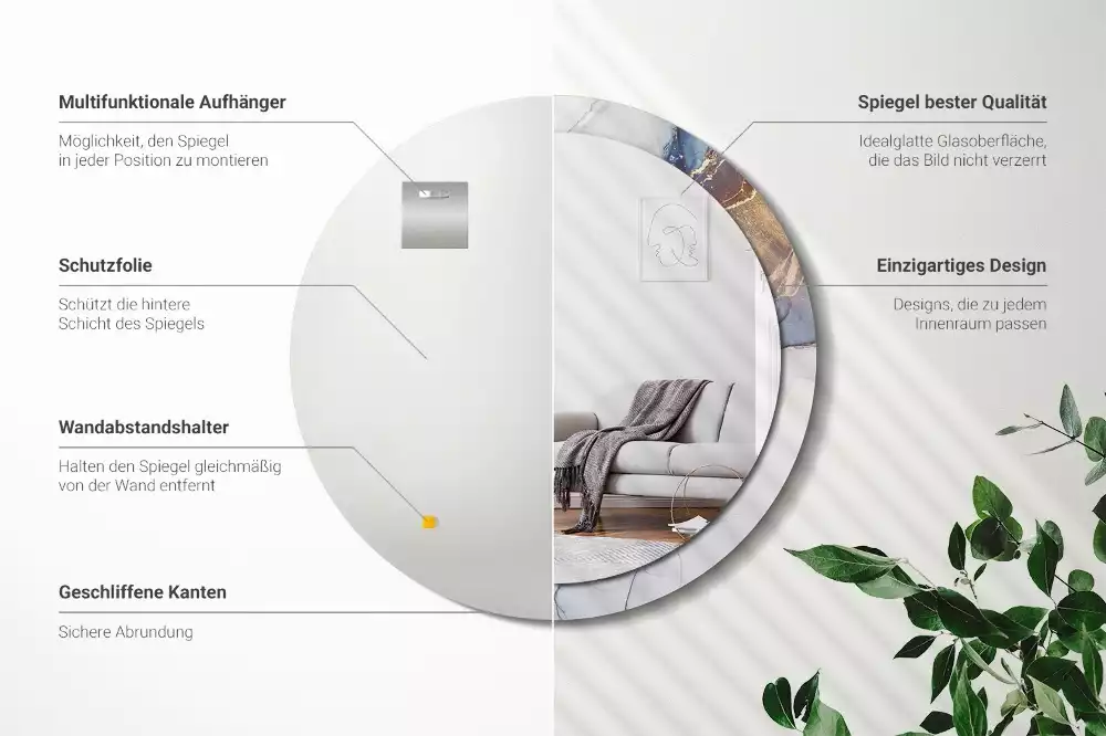 Ronde spiegel met bedrukte lijst Abstracte kunst