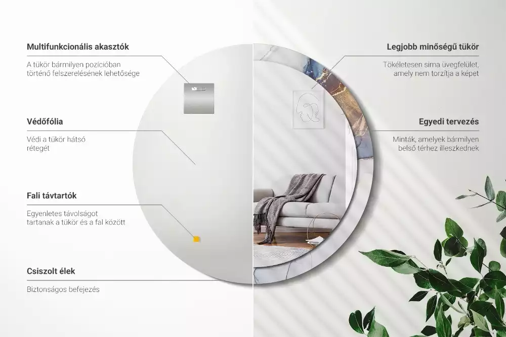 Ronde spiegel met bedrukte lijst Abstracte kunst