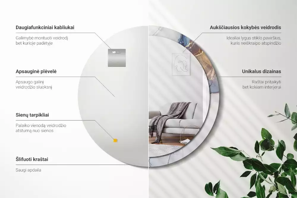 Ronde spiegel met bedrukte lijst Abstracte kunst