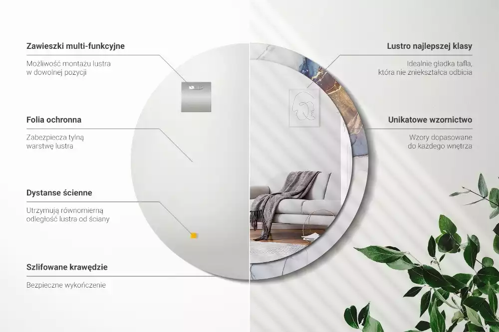 Ronde spiegel met bedrukte lijst Abstracte kunst