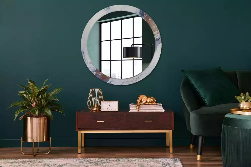 Ronde spiegel met bedrukte lijst Abstracte kunst