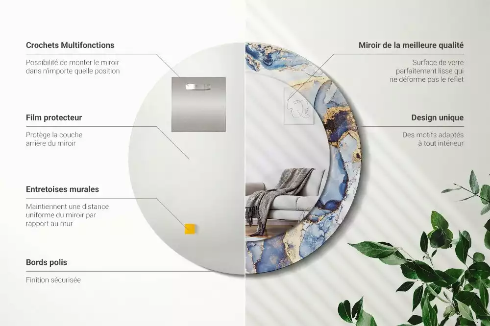 Ronde spiegel met bedrukte lijst Abstracte kunst