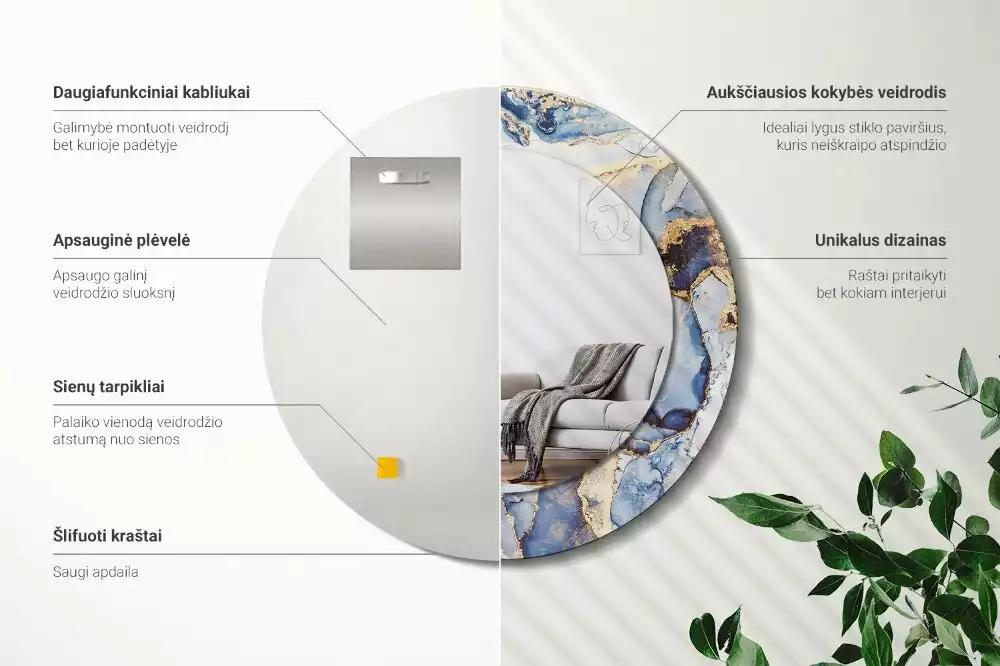 Ronde spiegel met bedrukte lijst Abstracte kunst