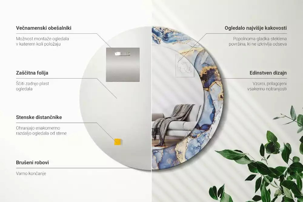 Ronde spiegel met bedrukte lijst Abstracte kunst