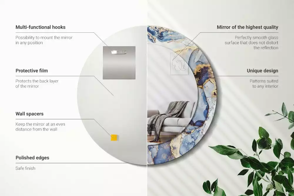 Ronde spiegel met bedrukte lijst Abstracte kunst