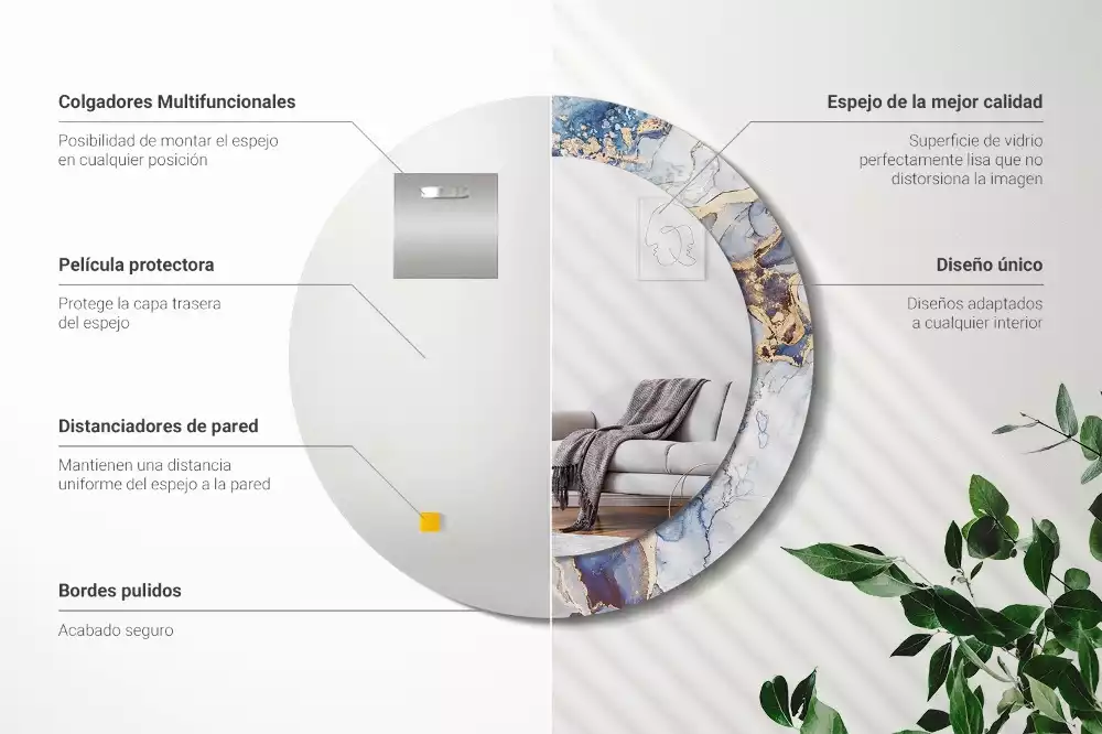 Ronde spiegel met bedrukte lijst Abstracte kunst