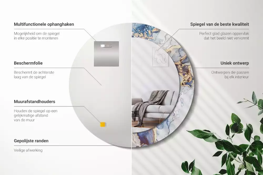 Ronde spiegel met bedrukte lijst Abstracte kunst