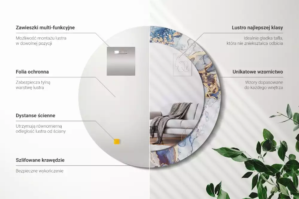 Ronde spiegel met bedrukte lijst Abstracte kunst