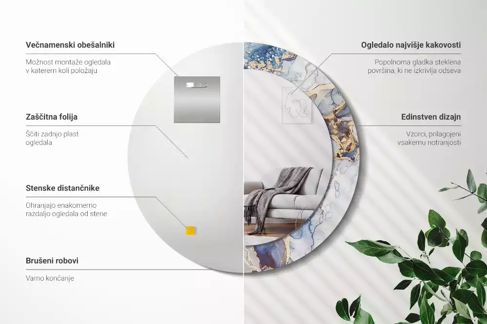 Ronde spiegel met bedrukte lijst Abstracte kunst