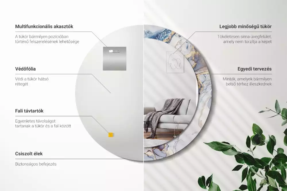 Ronde spiegel met bedrukte lijst Abstracte kunst