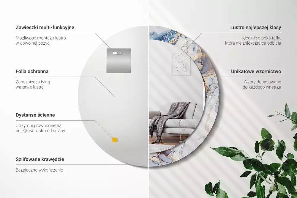 Ronde spiegel met bedrukte lijst Abstracte kunst