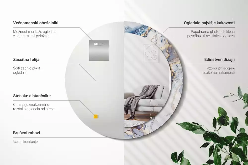 Ronde spiegel met bedrukte lijst Abstracte kunst