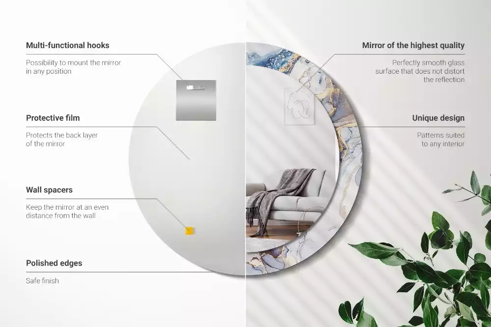 Ronde spiegel met bedrukte lijst Abstracte kunst